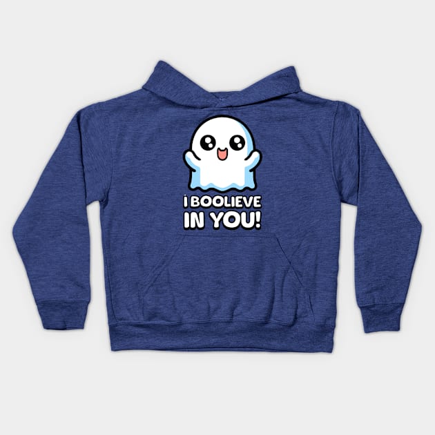 I Boolieve In You! Cute Motivational Ghost Pun Kids Hoodie by Cute And Punny